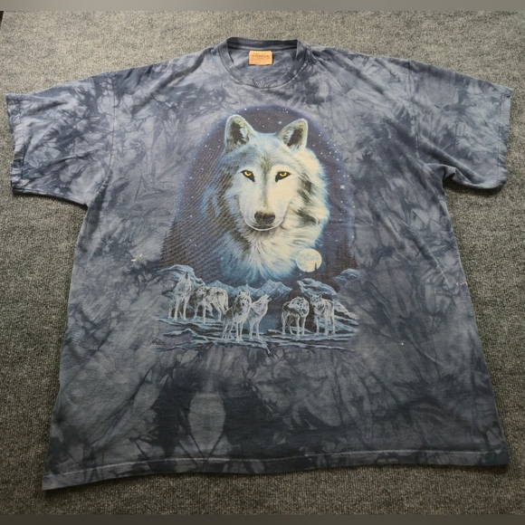 The Mountain 90s Vintage Wolf Blue/Gray Graphic Tie-Dye Tee Size 3XL - Picture 1 of 16